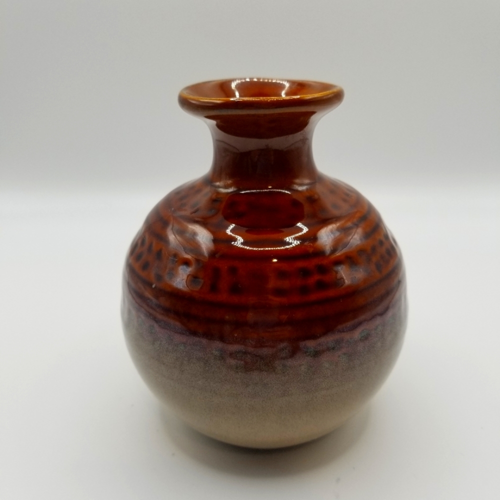 Bohemiem earth tone small glazzed pottery vase